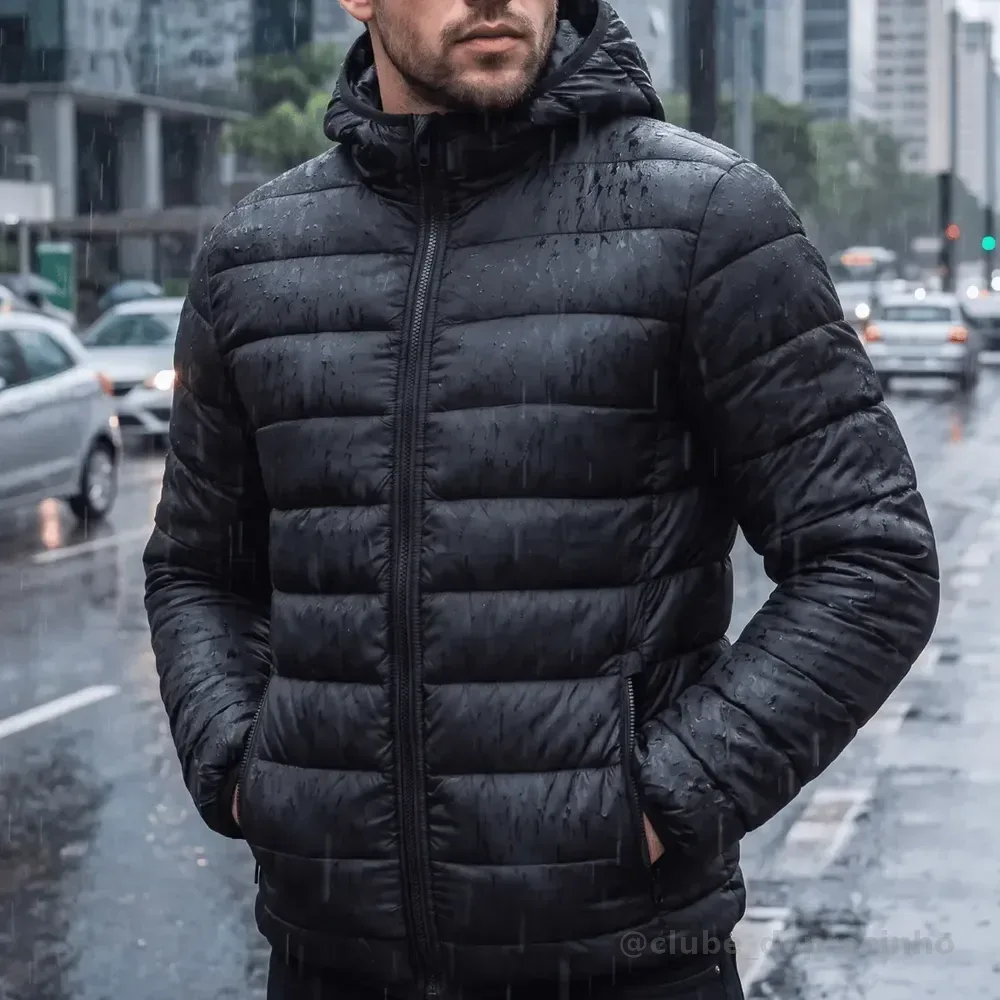 Jaqueta Puffer Bobojaco Térmico Corta Vento Impermeável Frio Preto G Liso