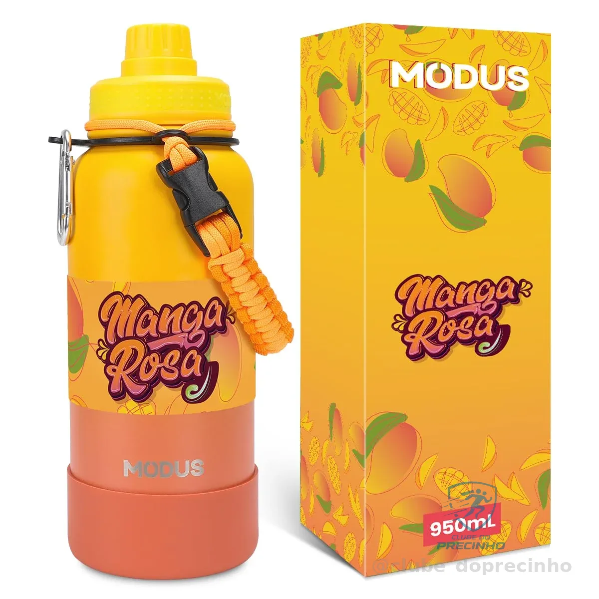 MODUS 950mL Garrafa de Água Térmica Esportiva Inox Isolada a Vácuo com Base Emborrachada Anti Derrapante (Gradiente Amarelo a Laranja)