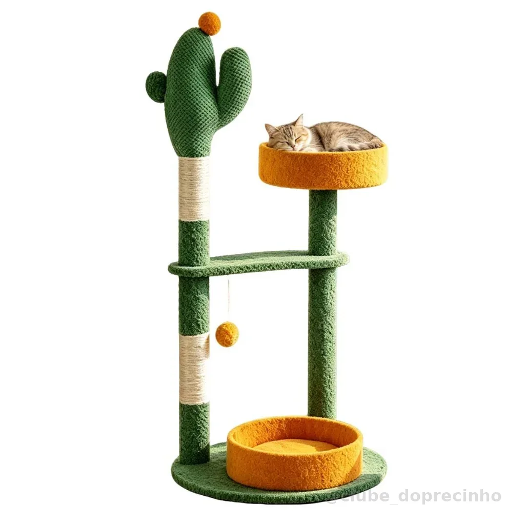 Arranhador Cacto para Gatos Cama Integrada | Compacto Todas as Estações