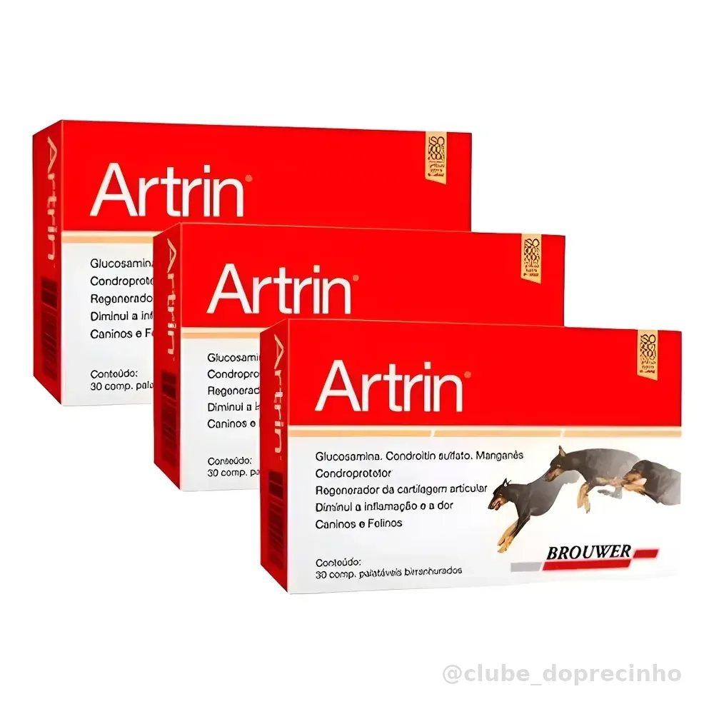 3 Artrin Condroprotetor Para Cães Cão Cachorros Brouwer 90cp Vermelho
