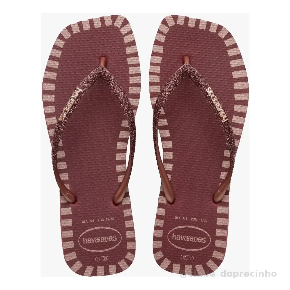 Chinelo Havaianas Slim Square Glitter Contour Original Amaranto 37.38 Br