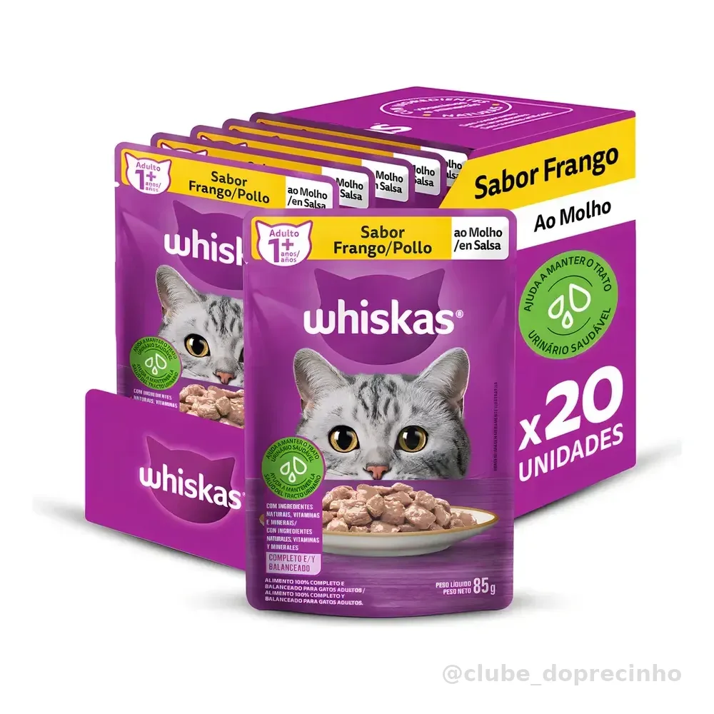 Caixa Alimento Úmido Whiskas Pedaços Frango Ao Molho 85g 20 unidades