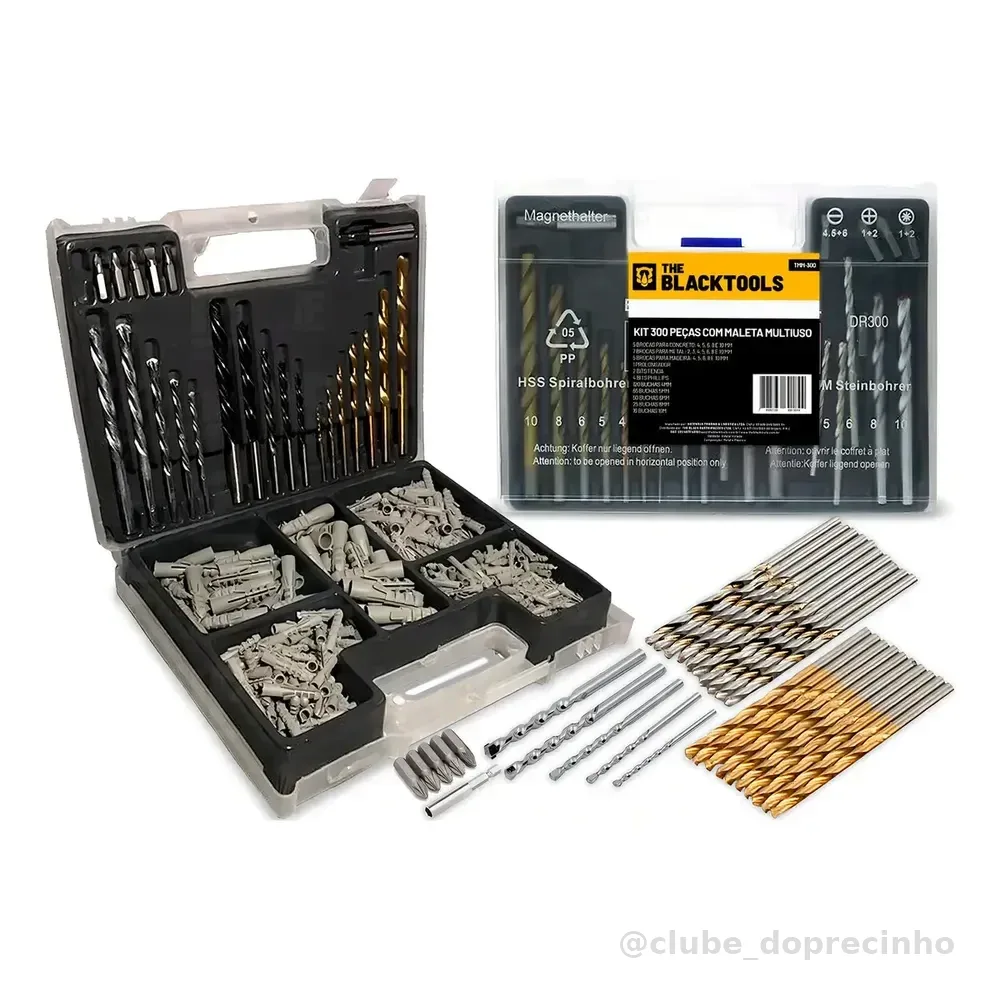 Jogo De Brocas Bits Buchas 300 Peças Profissional Com Maleta The Black Tools
