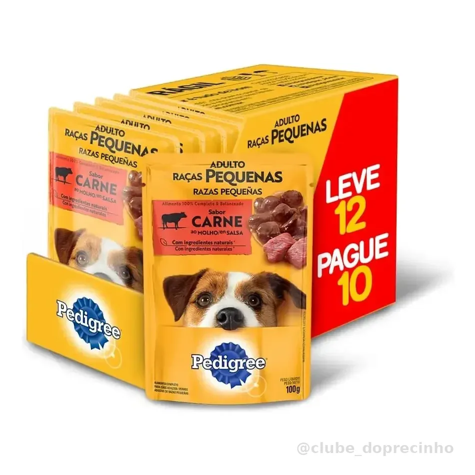 Ração Úmida Pedigree para Cão Adulto de Raças Pequenas Sabor Carne ao Molho - Kit com 12 Sachês de 100g