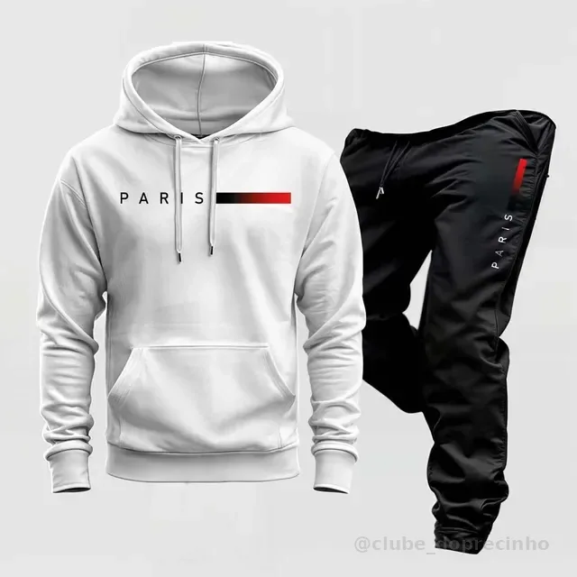 Conjunto Moletom Paris Kit Calça E Blusa Frio Canguru Capuz