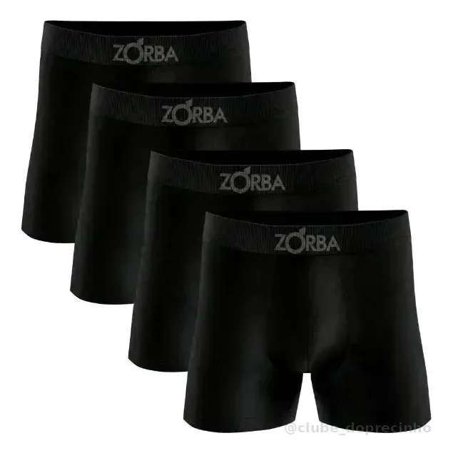 Kit 4 Cuecas Boxer Zorba Algodão Sem Costura Toque Fresco 4 Pretos Confortável Respirável M (42 A 44)