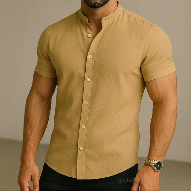 Camisa Manga Curta Gola Padre Masculina Festa Trabalho