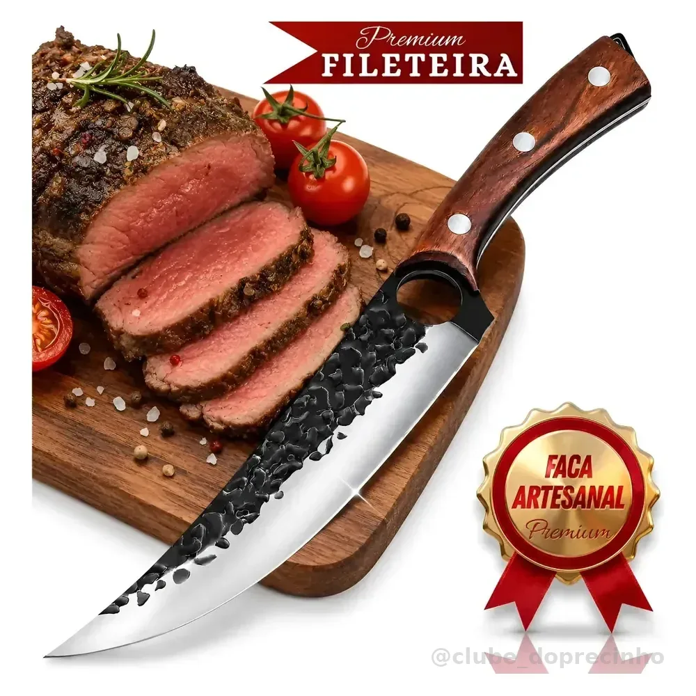 Faca Fileteira Artesanal Aço 440c Ultra Afiada Cabo Madeira Para Peixe Carne Churrasco Camping Caça Pesca Corte Precisão Com Bainha Reforçada Forjada Manualmente Ornamental