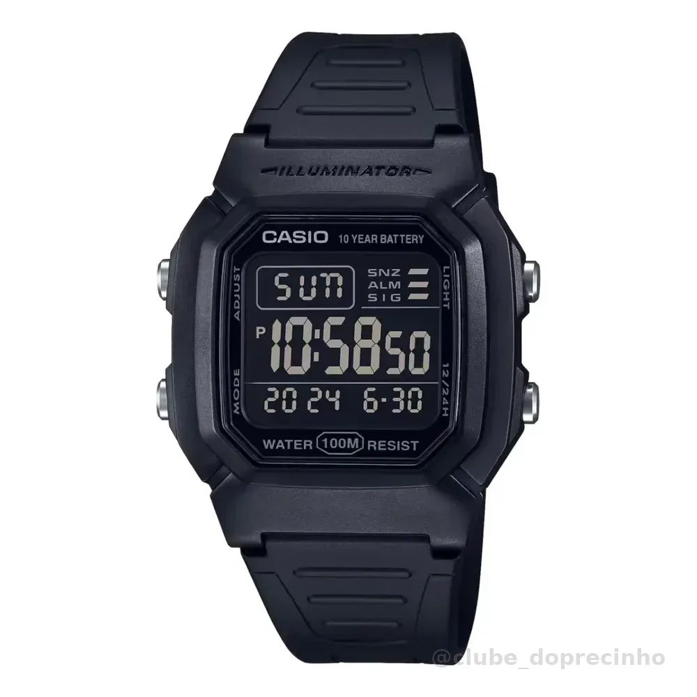 Relógio Casio Masculino Digital Negativo W-800h-1bvdf