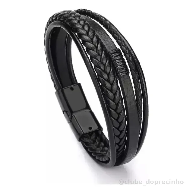 Pulseira Masculina Couro Fecho Magnético Executiva