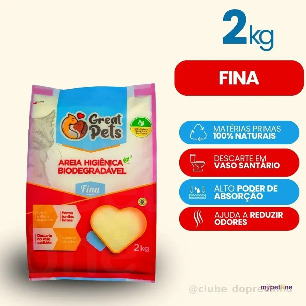 Areia Great Pets para Gatos Biodegradável Fina - 2 Kg