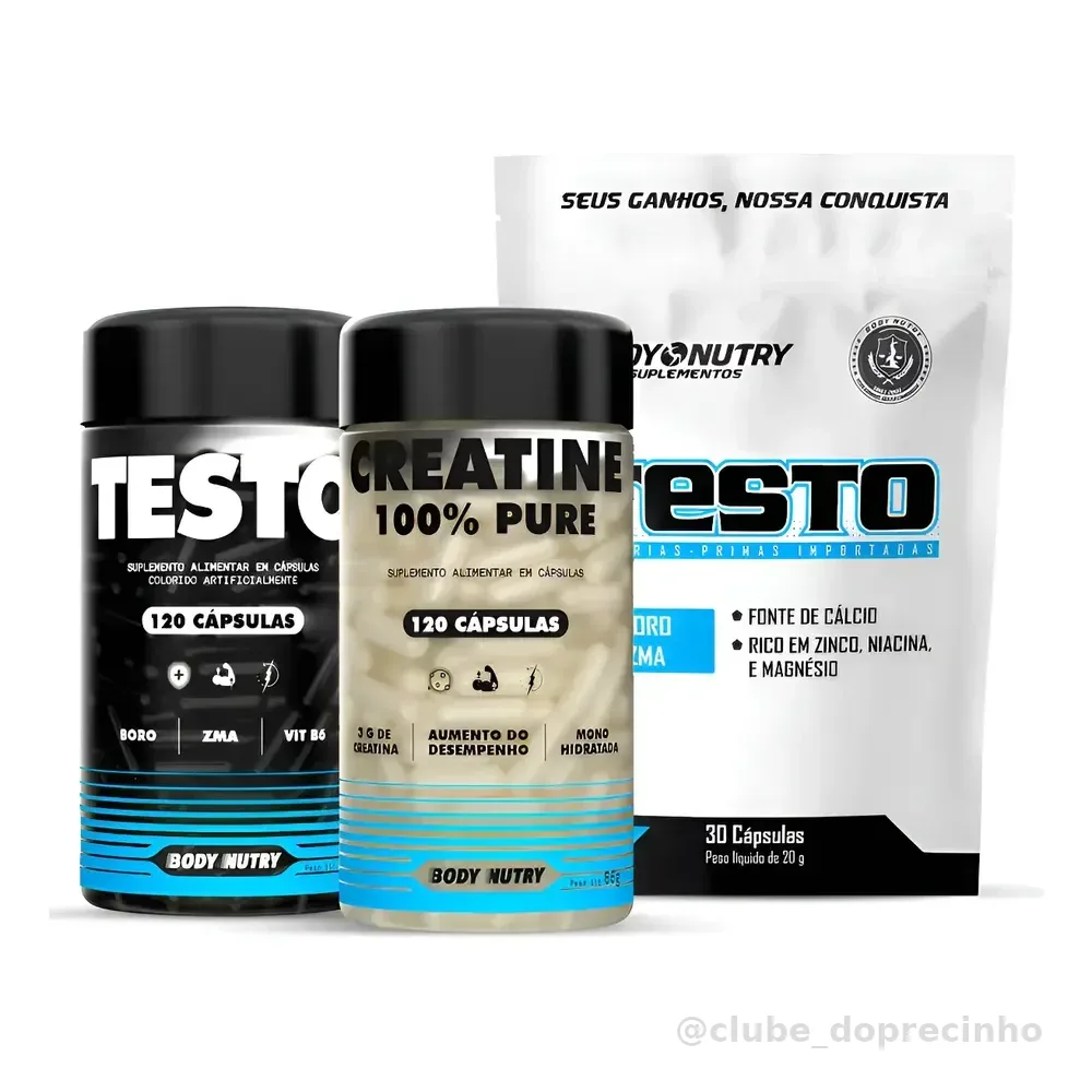 Creatina 120 Caps + Testo 120 Caps + Testo 30 Caps Grátis Sem Sabor