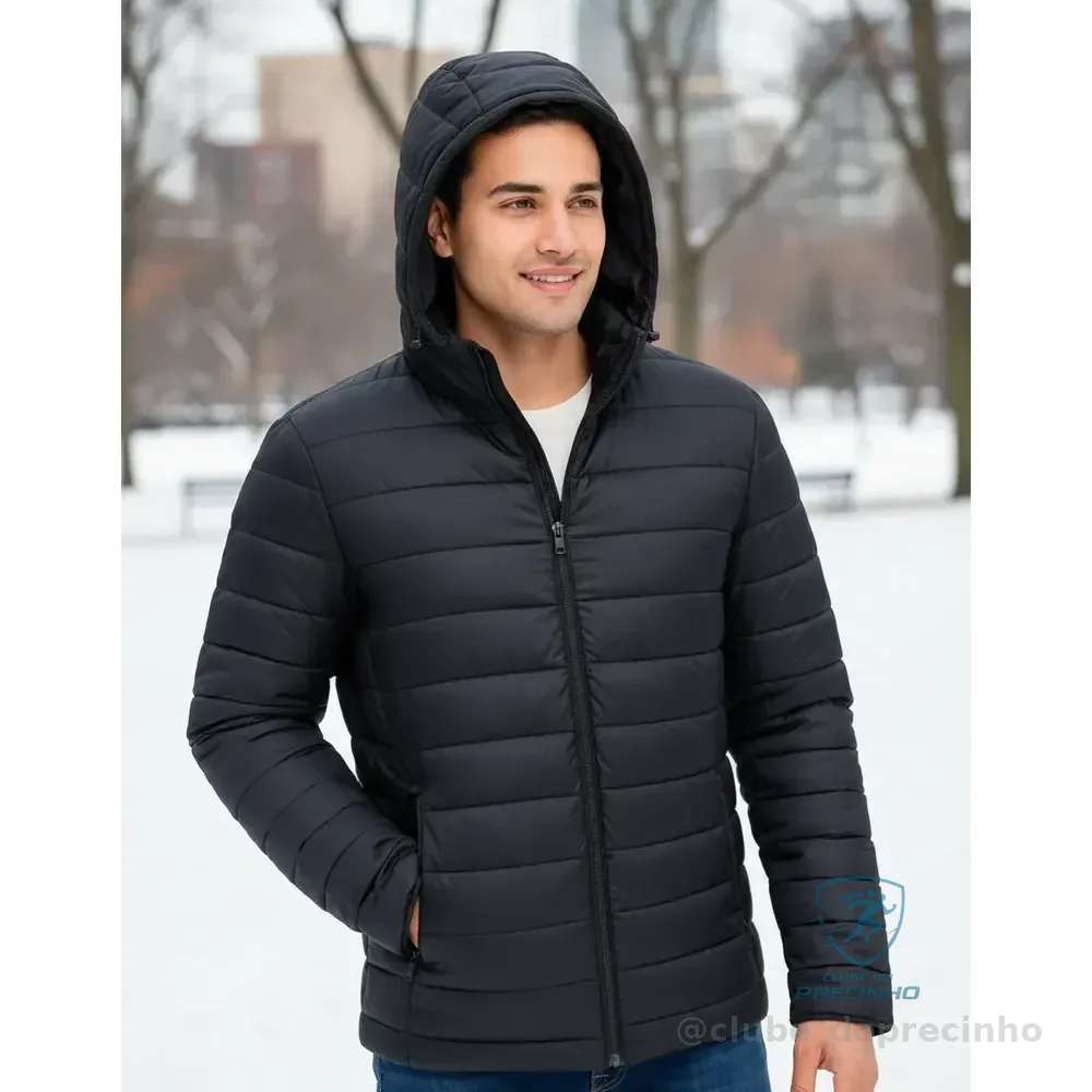 Jaqueta Masculina Impermeável Térmico Corta Vento Capuz Preto