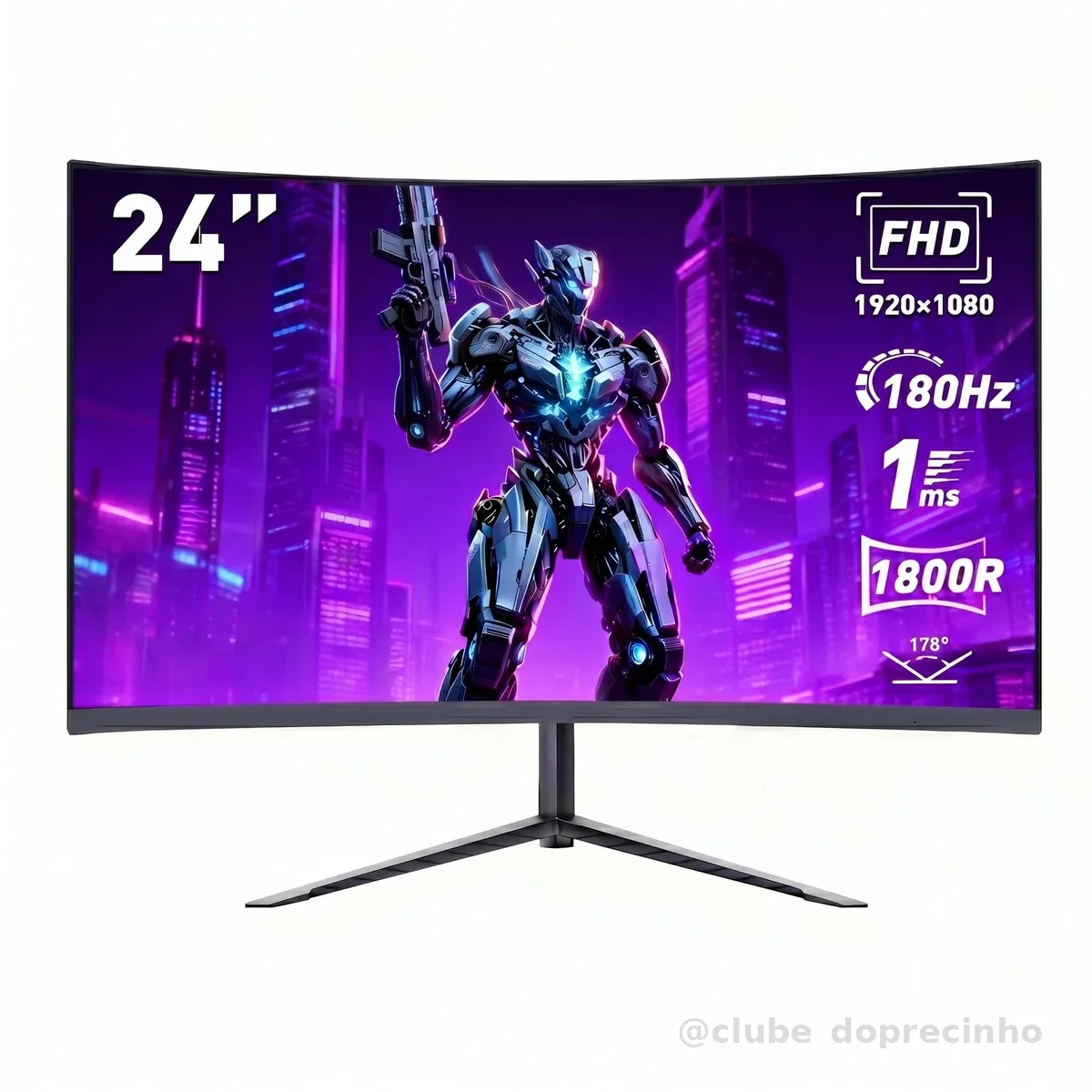 Monitor Gamer Curvo de 24 Polegadas, Monitor de Computador FHD 1080p, 180 Hz, Tempo de Resposta de 1 ms, Ultrafino, Alto-falantes Integrados, VESA, Compatível com G-SYNC