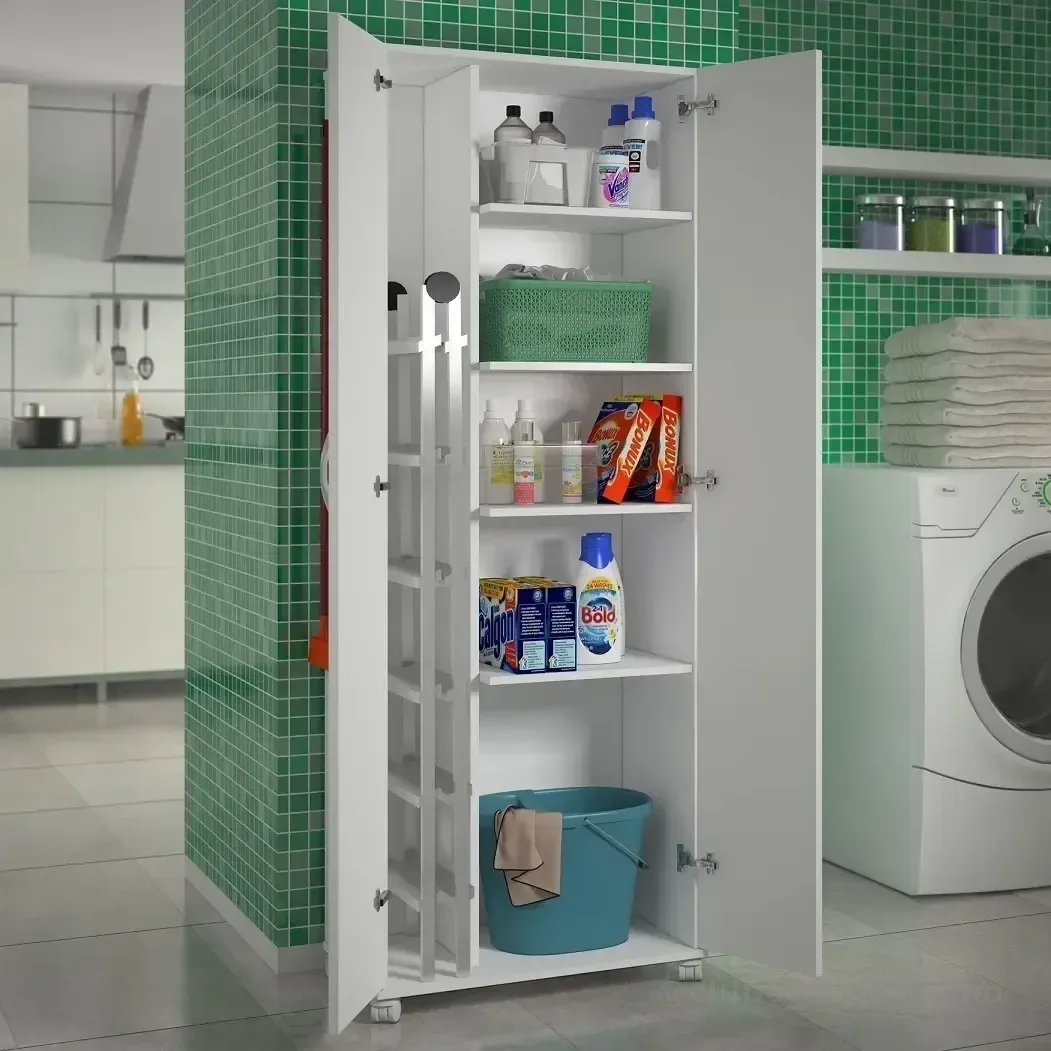 Dispensa Multi Funções P/ Lavanderia + Banheiro C/ Rodinhas Cor Branco