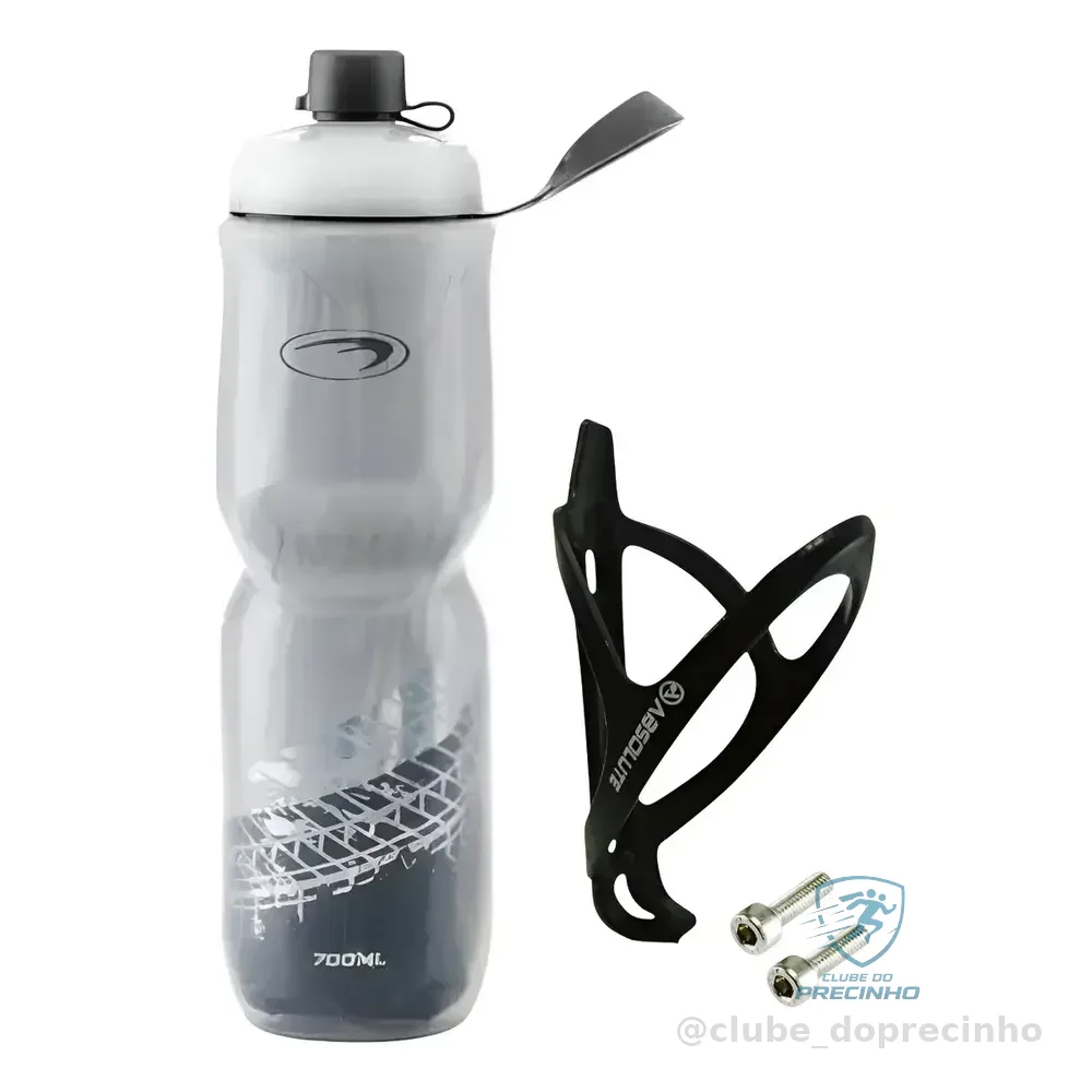 Garrafa Caramanhola Térmica P/ Bicicleta 700ml C/ Suporte Ab Cor Cinza