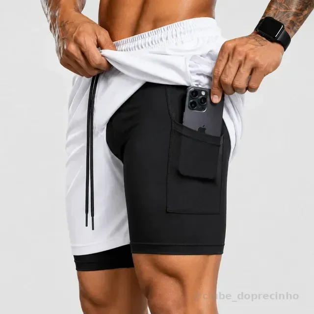 Bermuda Masculina 2 Em 1 Compressão Short Dry Fit Academia