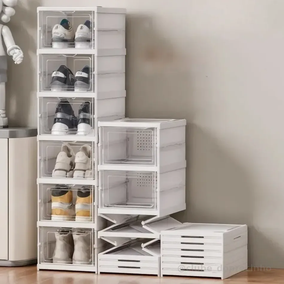 Sapateira Vertical Empilhável 6 Pares Organizador De Calçados Modular Branco Caixa de Tênis Fácil Montagem