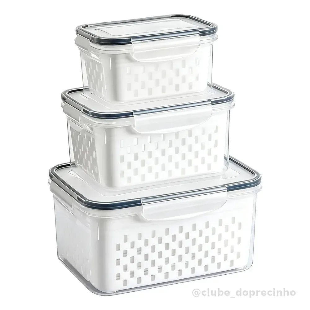 Kit 3 Organizadores Geladeira Alimentos Vegetais Com Tampas Branco