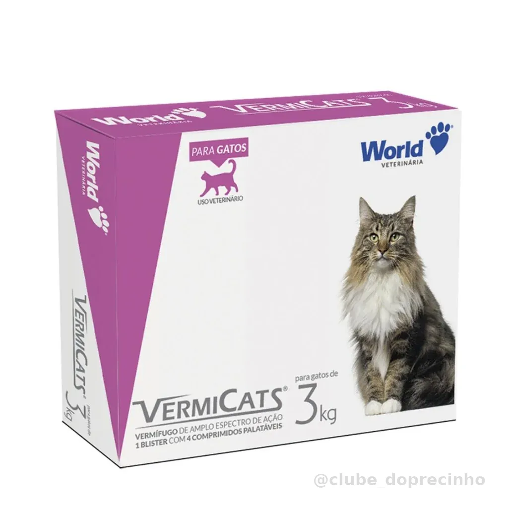 Vermicats 600MG 4 Comprimidos Vermífugo Para Gatos Felinos