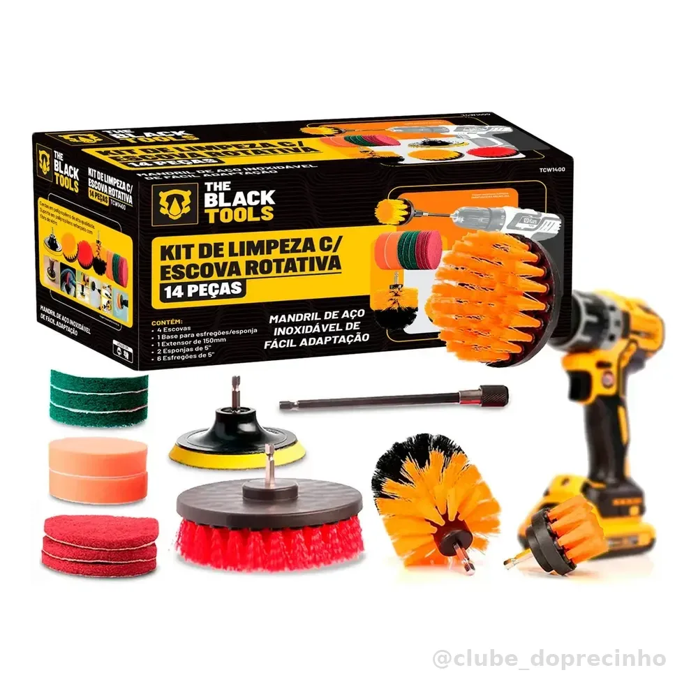 Kit 14 Escovas Rotativa Giratoria Limpeza Encaixa Uso Furadeira Parafusadeira TCW1400 The Black Tools