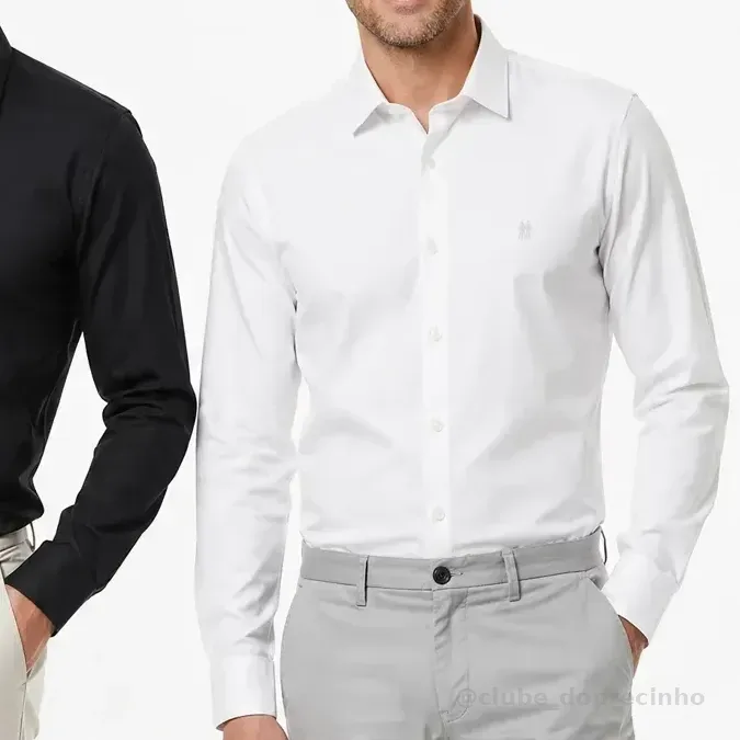 Kit 2 Camisas Slim Fit Polo Wear Preto / Branco M