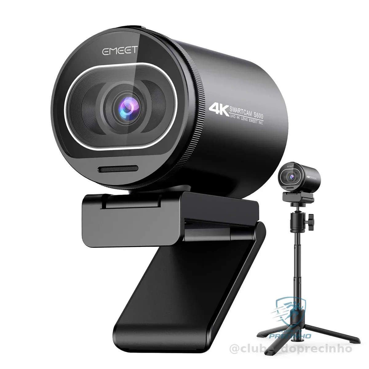 EMEET Webcam 4K, webcam S600 com tripé, 2 microfones de redução de ruído