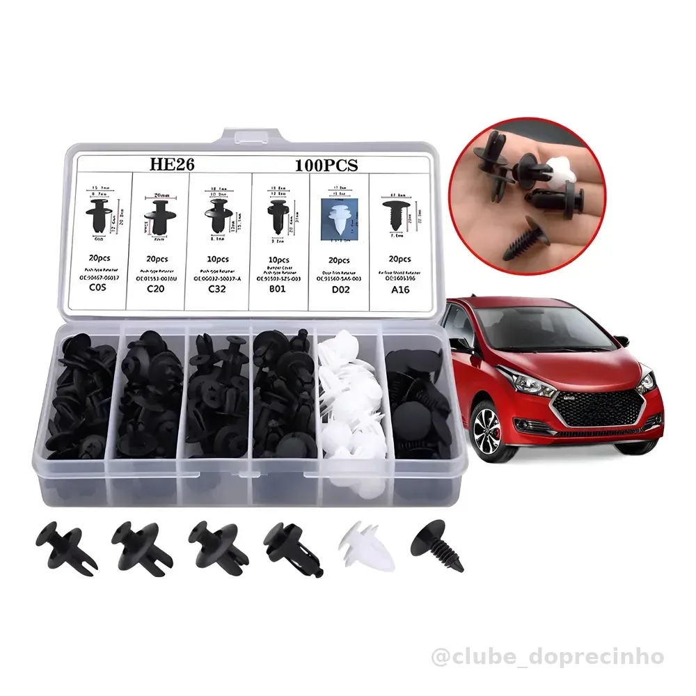 Kit 100 Presilha Grampo Parabarro Parachoque Universal Carro