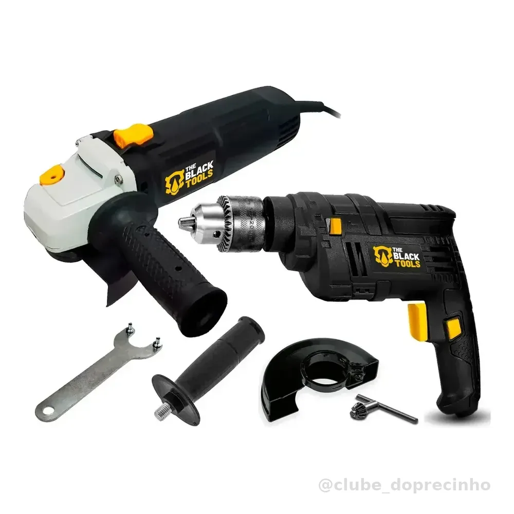 Combo Esmerilhadeira Angular 4.1/2 780w E Furadeira De Impacto 3/8 550w The Black Tools