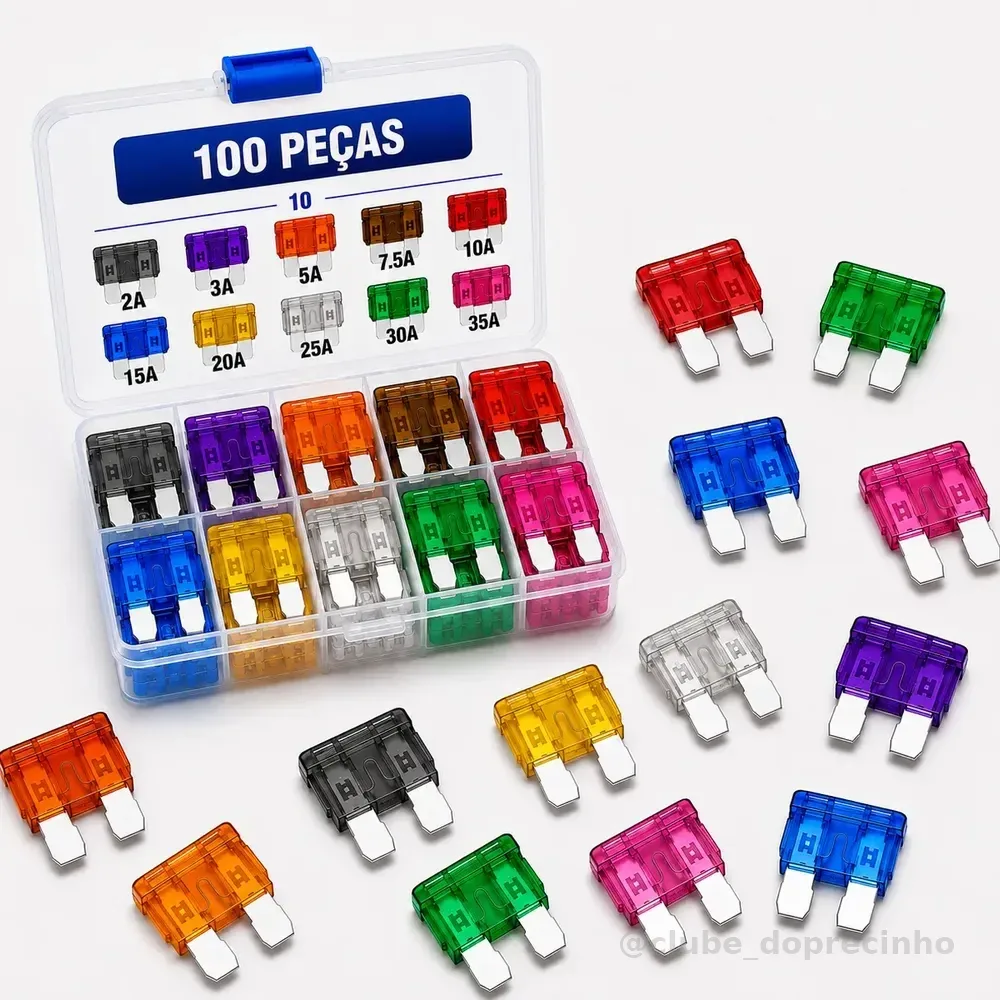 Fusível Automotivo Lâmina Kit 100 Peças 2a A 35a Estojo 32v