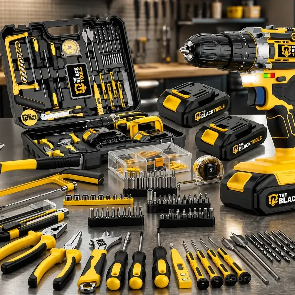 Parafusadeira Furadeira De Impacto 21v + Maleta Jogo 147 Pçs Amarelo E Preto 127/220v 60hz