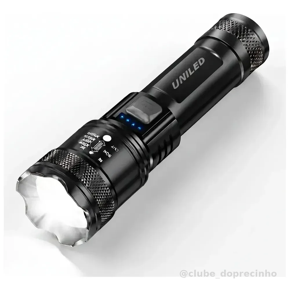 Lanterna Militar Tatica LED Mais Forte do Mundo Potente Zoom Telescópico Alto Brilho Resistente Agua Sitio Fazenda UNILED