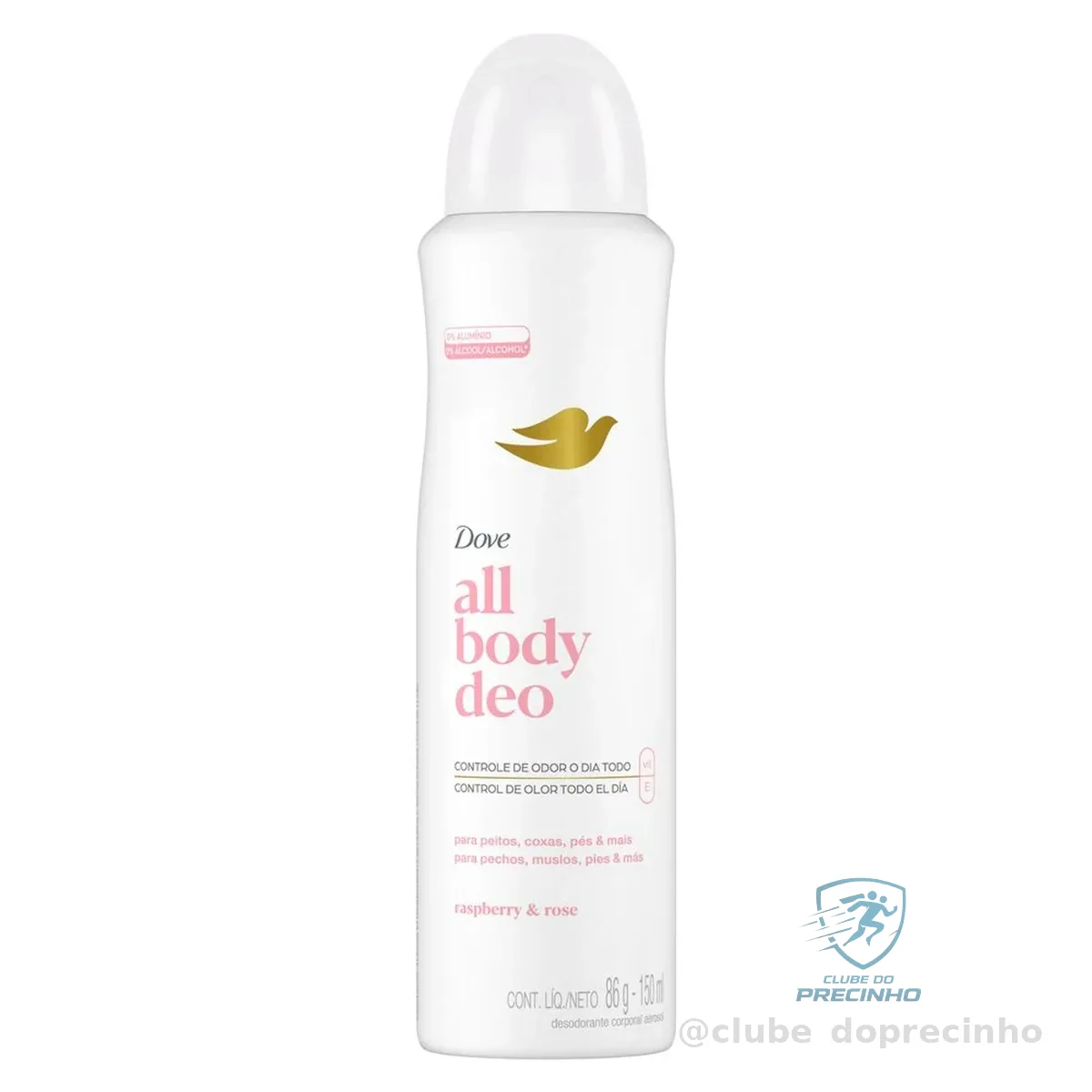 Dove All Body, Desodorante Corporal Aerossol, Para o Corpo Todo, Framboesa e Rosa 150ml