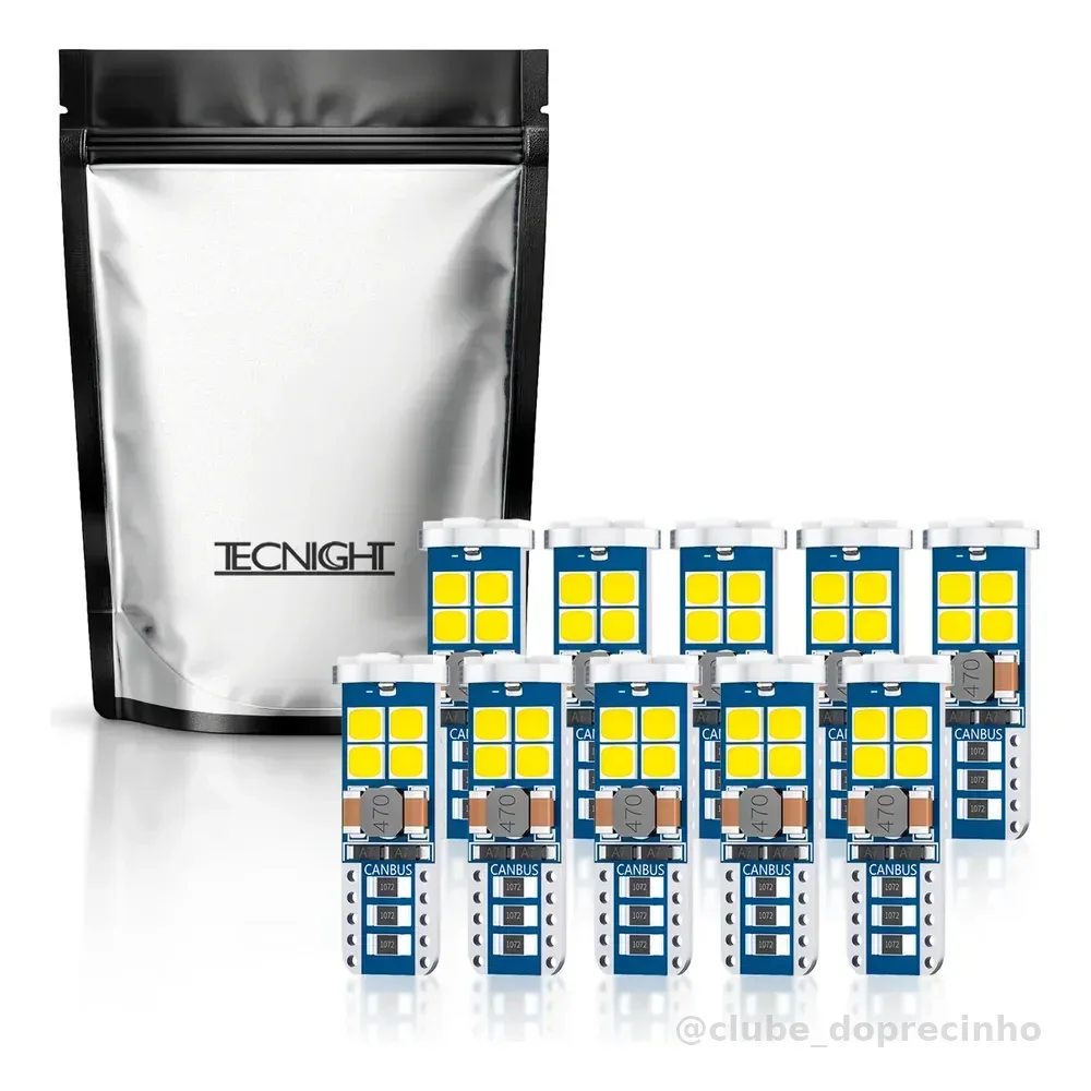 Kit 10 Lâmpadas Led Pingo T10 W5w Extraforte Canbus 12smd 4w T10 6.000k Branco-frio