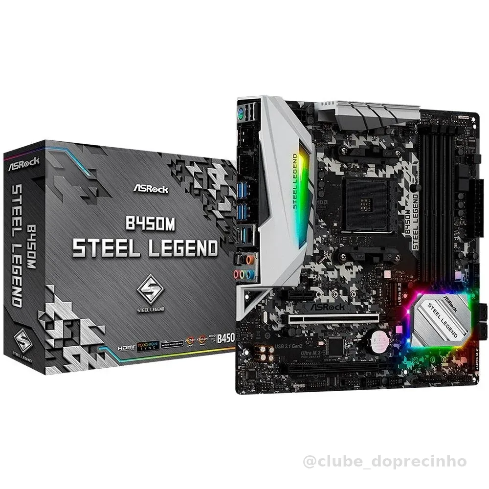 Placa-Mãe ASRock B450M Steel Legend, AMD AM4, mATX, DDR4, Preto - B450M Steel Legend