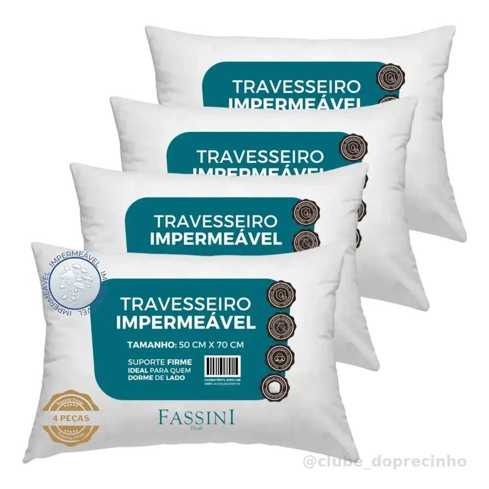 4 Travesseiros Antialérgico Impermeável 50x70 Super Macio Branco