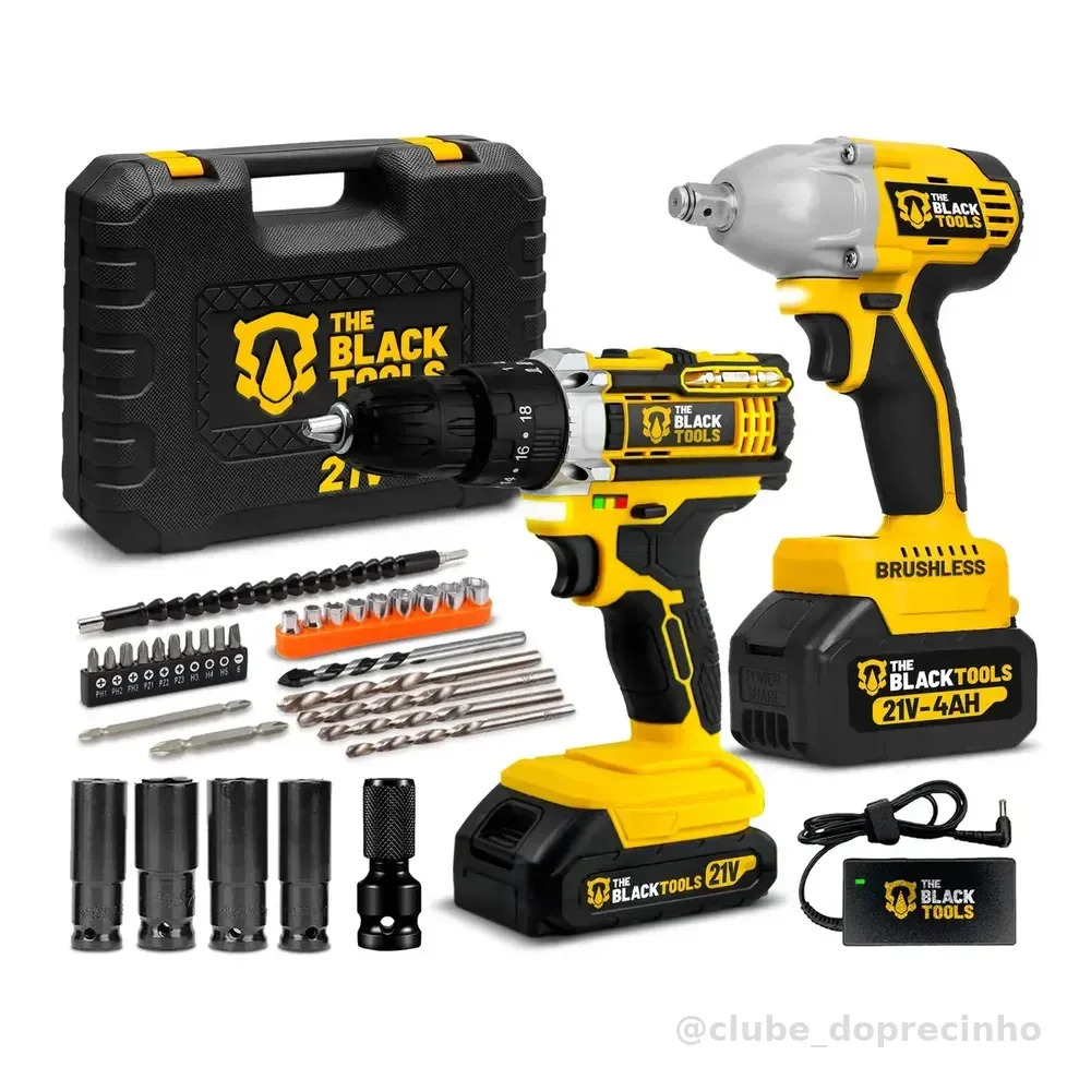 Combo Chave De Impacto A Bateria Brushless 430nm + Furadeira Parafusadeira De Impacto A Bateria 21v The Black Tools