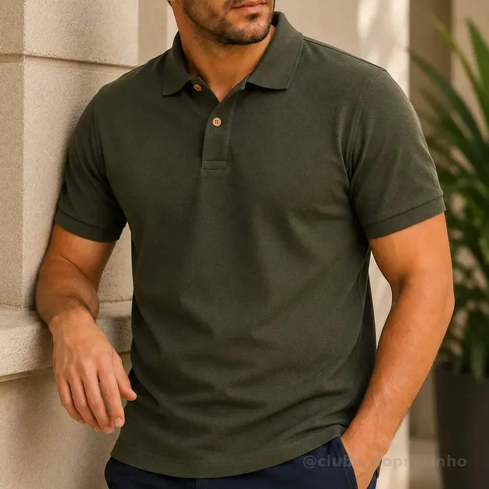 Camisa Masculina Gola Polo Piquet Algodão Do P Ao Gg Verde Militar G