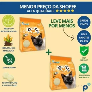Areia Higiênica Biodegradável Catbio 8Kg (2 pacotes de 4 kg) - Max Clean - Grãos Finos - novo