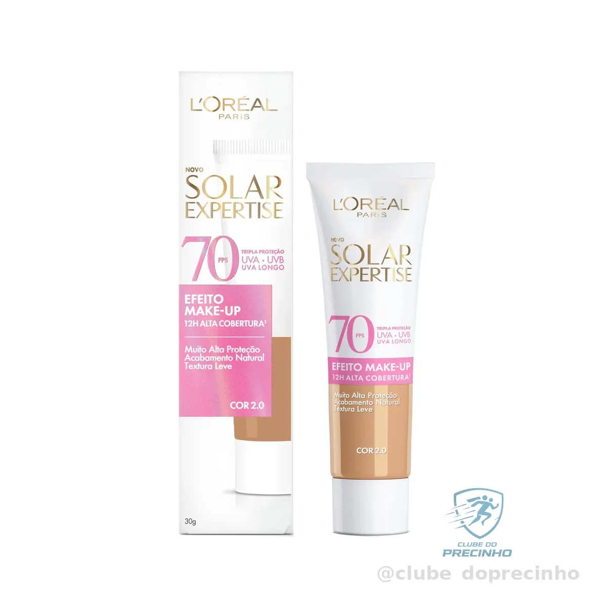 L'Oréal Paris Solar Expertise Efeito Makeup FPS 70, Protetor Solar Facial com Cor e Alta Cobertura de Base por 12H, Previne Rugas e Manchas, Cor 2.0, 40g