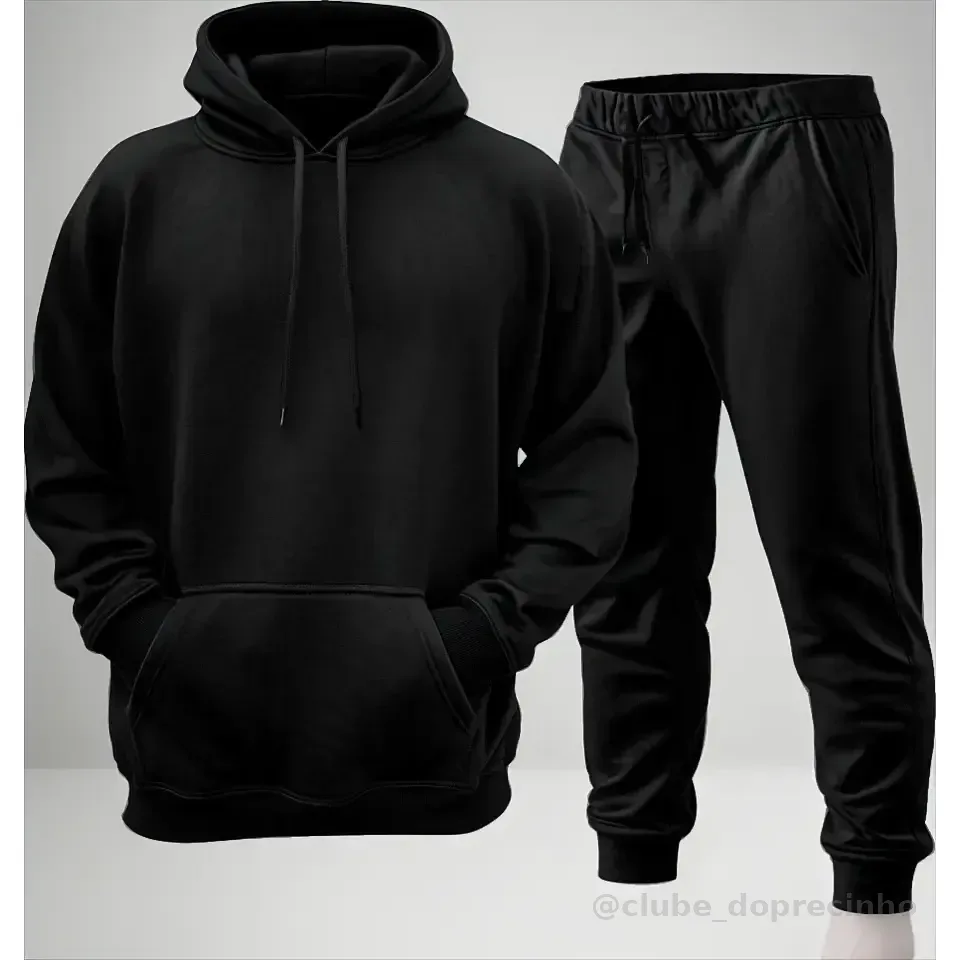 Conjunto Calça E Blusa De Moletom Liso Masculino Unissex M Preto