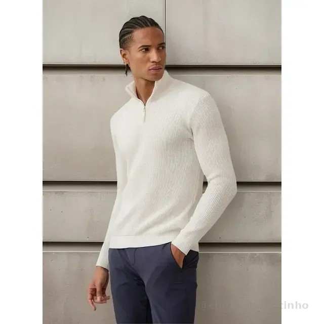Suéter De Tricot Masculino Gola Zíper Opus