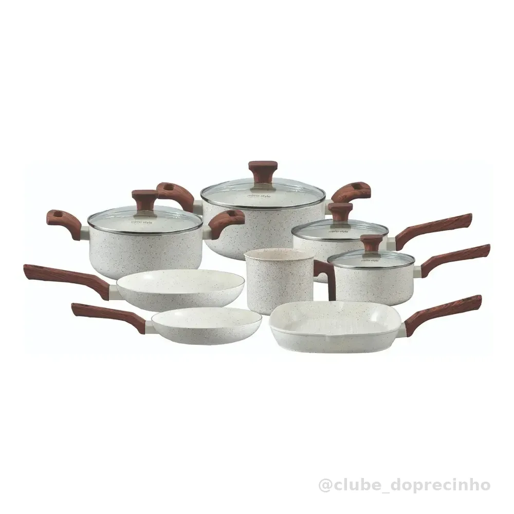 Conjunto De 8 Panelas Pratic Cook Marmol Indução Mimo Style Cor Branco