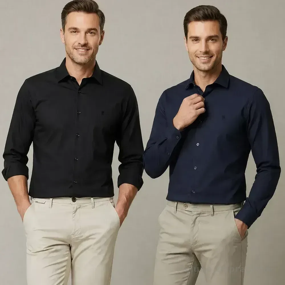 Kit 2 Camisas Slim Fit Polo Wear Preto / Marinho G