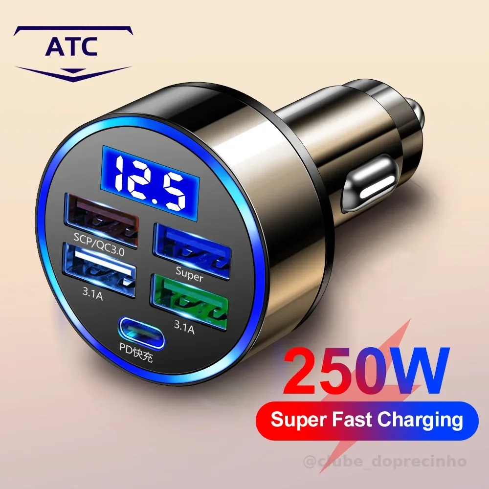 Carregador rápido para carro 3.0 Carregador para carro 5 portas USB Telefone celular