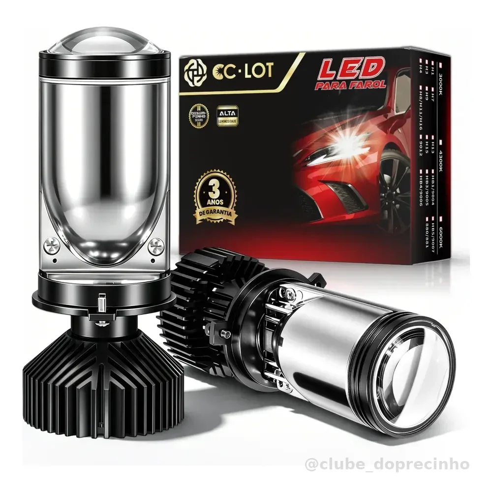 Kit Lampada Ultra Led H4 Cc Lot Grande Projetor Farol Carro H4 Preto Branco-frio