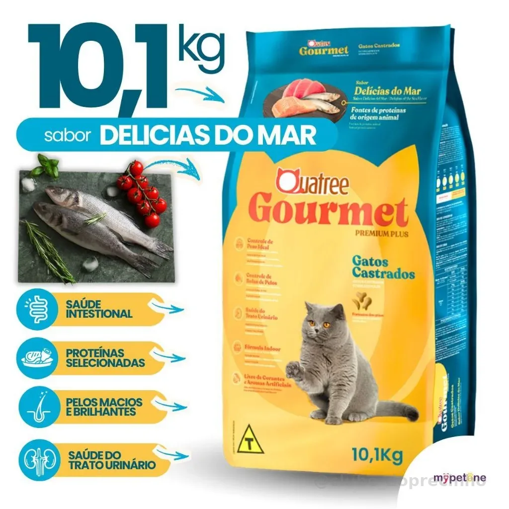 Ração Quatree Gourmet Gatos Castrados Delícias do Mar - 10,1Kg