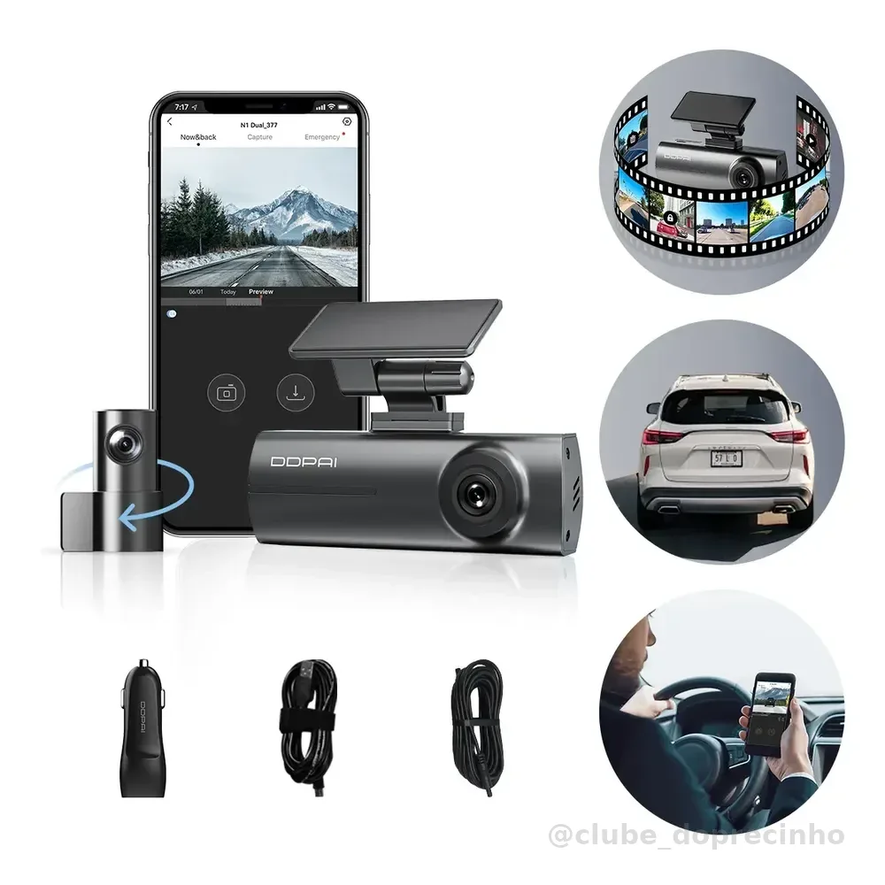 Ddpai N1 Dual Câmera Veicular 1296p+1080p Uber Nightvis App