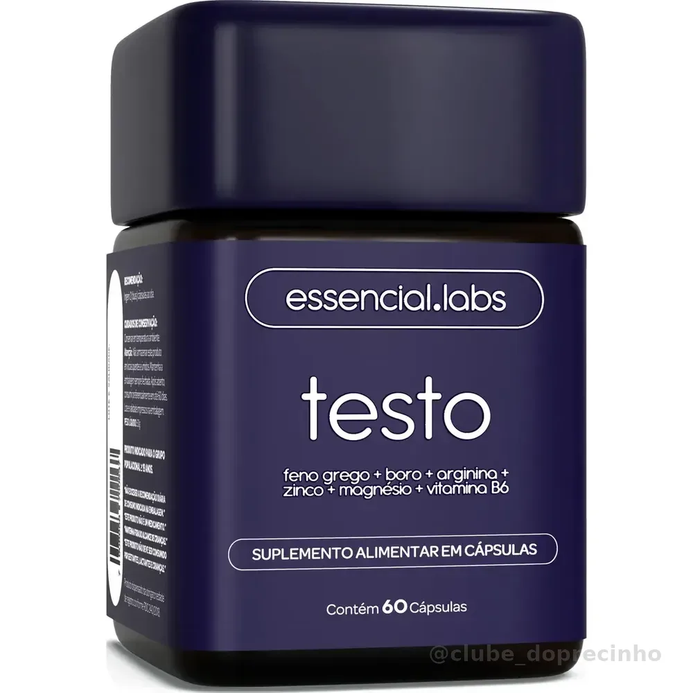 TESTO ESSENCIAL - Fórmula Exclusiva com Feno Grego + Boro + Arginina + ZMA + Vitamina B6 - Precursor da Testosterona - 60 cápsulas