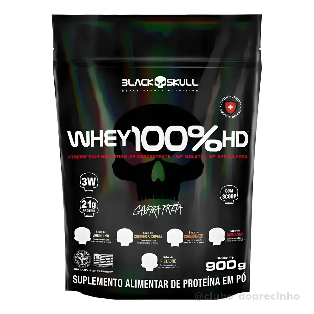 Suplemento em pó Black Skull Whey Protein Massa Muscular Proteína de Whey 100% HD sabor baunilha x 900g